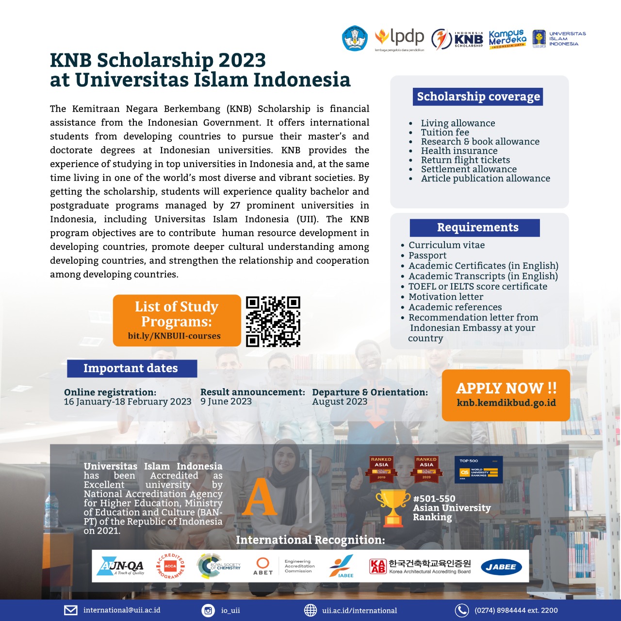 KNB Scholarships At Universitas Islam Indonesia - Faculty Of Law